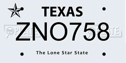 ZNO758 Texas License Plate