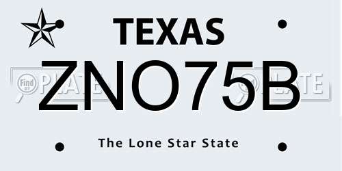 ZNO75B Texas License Plate