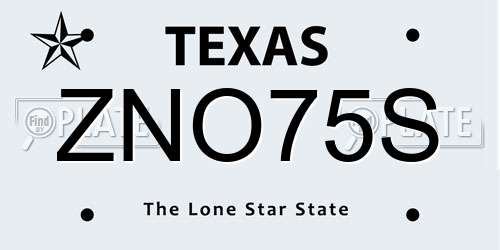 ZNO75S Texas License Plate