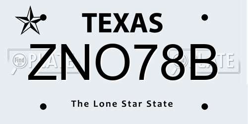 ZNO78B Texas License Plate