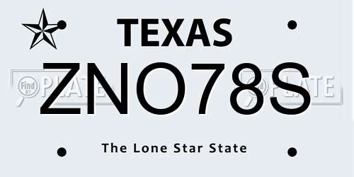 ZNO78S Texas License Plate