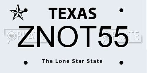 ZNOT55 Texas License Plate