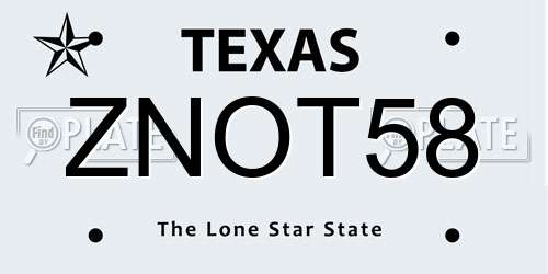 ZNOT58 Texas License Plate