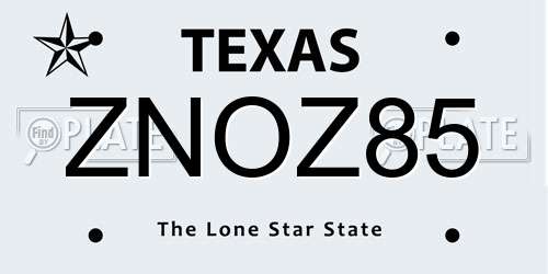 ZNOZ85 Texas License Plate