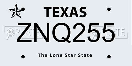 ZNQ255 Texas License Plate
