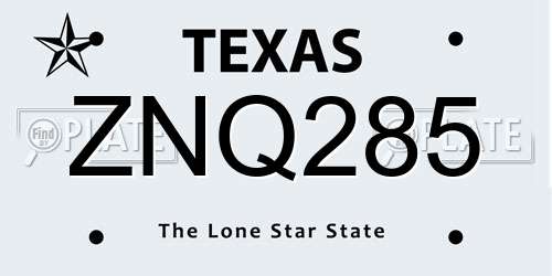 ZNQ285 Texas License Plate