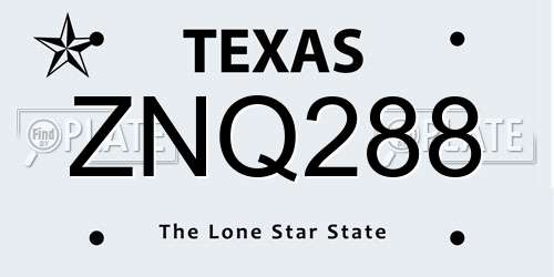 ZNQ288 Texas License Plate