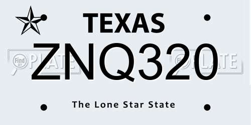 ZNQ320 Texas License Plate