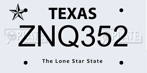 ZNQ352 Texas License Plate