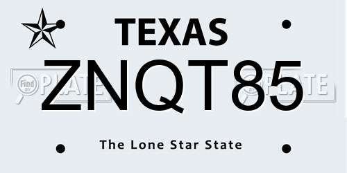 ZNQT85 Texas License Plate