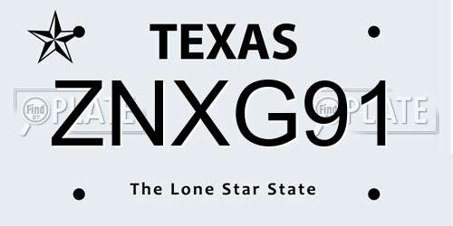 ZNXG91 Texas License Plate