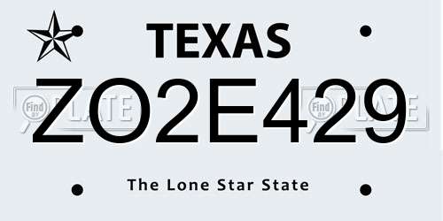 ZO2E429 Texas License Plate