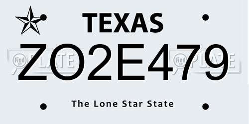 ZO2E479 Texas License Plate