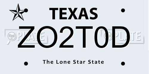 ZO2T0D Texas License Plate