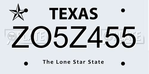 ZO5Z455 Texas License Plate