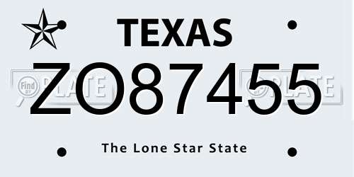 ZO87455 Texas License Plate
