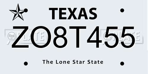 ZO8T455 Texas License Plate