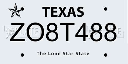ZO8T488 Texas License Plate
