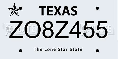 ZO8Z455 Texas License Plate