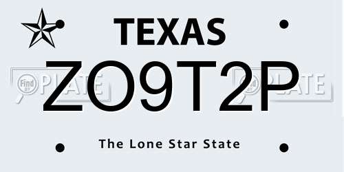 ZO9T2P Texas License Plate
