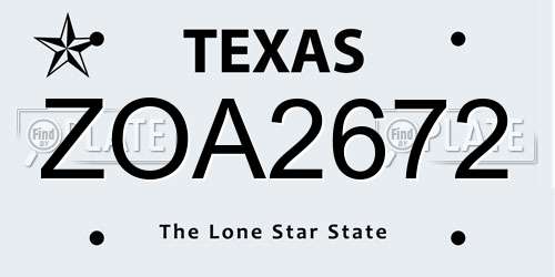 ZOA2672 Texas License Plate
