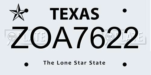 ZOA7622 Texas License Plate