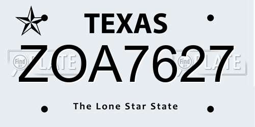 ZOA7627 Texas License Plate
