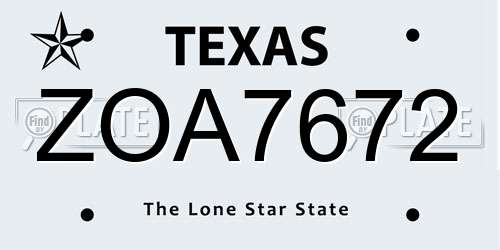 ZOA7672 Texas License Plate