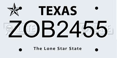 ZOB2455 Texas License Plate