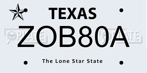 ZOB80A Texas License Plate