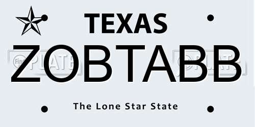 ZOBTABB Texas License Plate