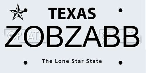 ZOBZABB Texas License Plate