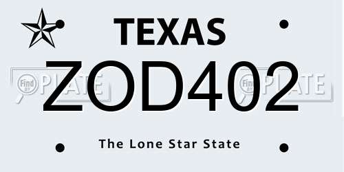 ZOD402 Texas License Plate