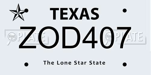 ZOD407 Texas License Plate