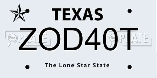 ZOD40T Texas License Plate