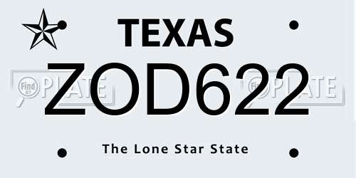 ZOD622 Texas License Plate