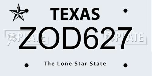 ZOD627 Texas License Plate