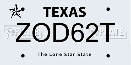 ZOD62T Texas License Plate
