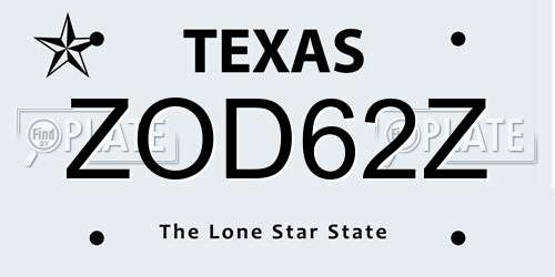 ZOD62Z Texas License Plate