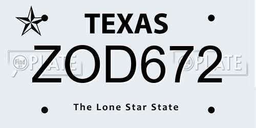ZOD672 Texas License Plate