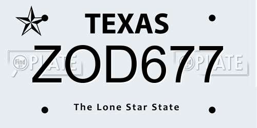 ZOD677 Texas License Plate
