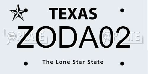 ZODA02 Texas License Plate