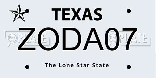 ZODA07 Texas License Plate