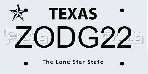 ZODG22 Texas License Plate