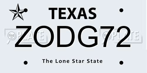 ZODG72 Texas License Plate
