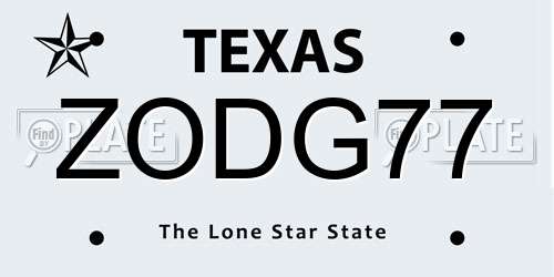 ZODG77 Texas License Plate