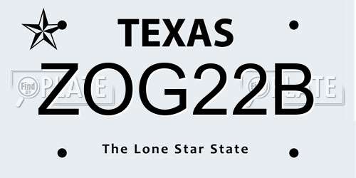 ZOG22B Texas License Plate