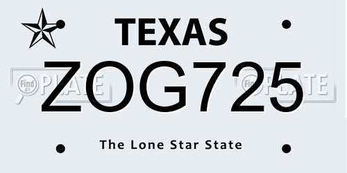 ZOG725 Texas License Plate