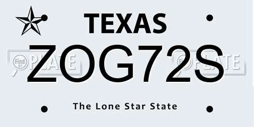 ZOG72S Texas License Plate