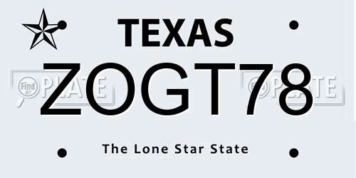 ZOGT78 Texas License Plate